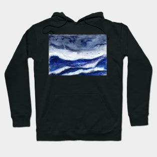 Wild Ocean with Thunderstorm Watercolor Mixed Media Hoodie